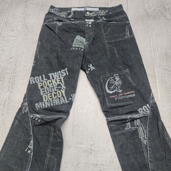 VINTAGE Marithe Francois Girbaud Jeans Men 29 Black All Over Print 29x30‎ Flared